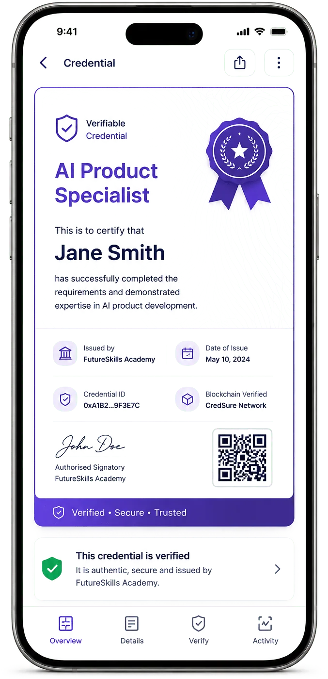 Custom-domain credential rendered on a recipient phone