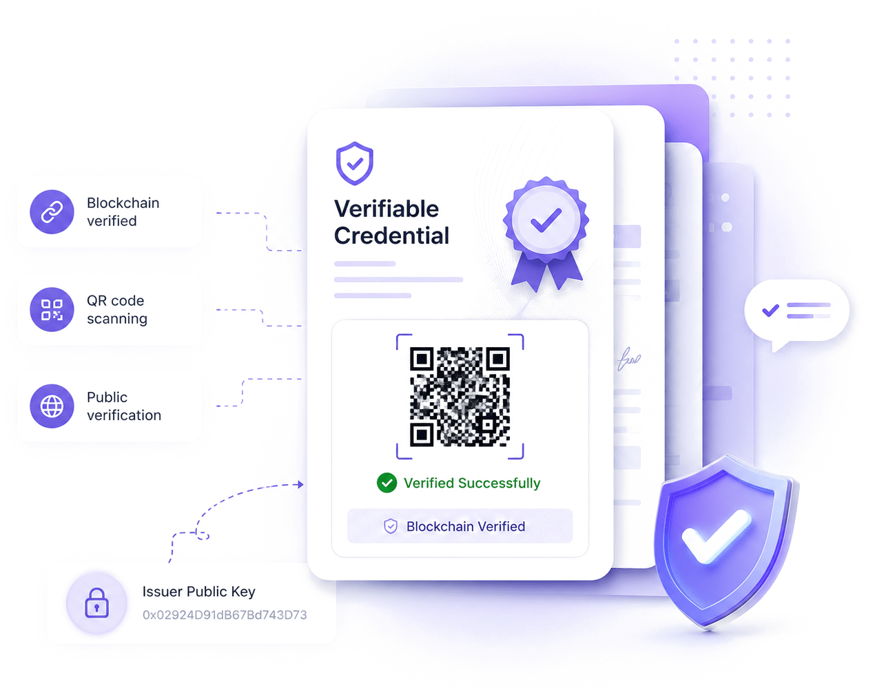 Verifiable credential anchored on chain with issuer public key callouts